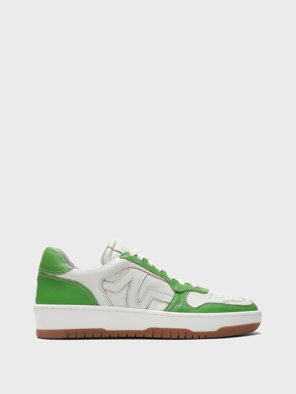 Yeşil Dikiş Detaylı Deri Kadın Sneaker 