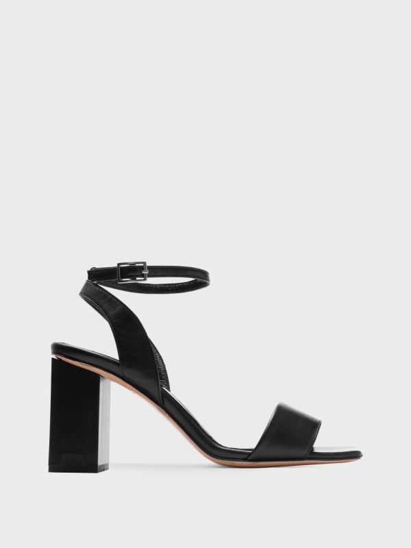 Siyah Küt Burunlu Deri Kadın Topuklu Ayakkabı 