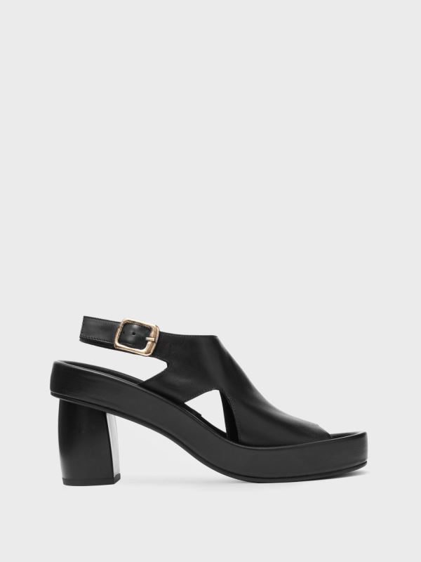 Siyah Kemerli Deri Kadın Topuklu Ayakkabı 